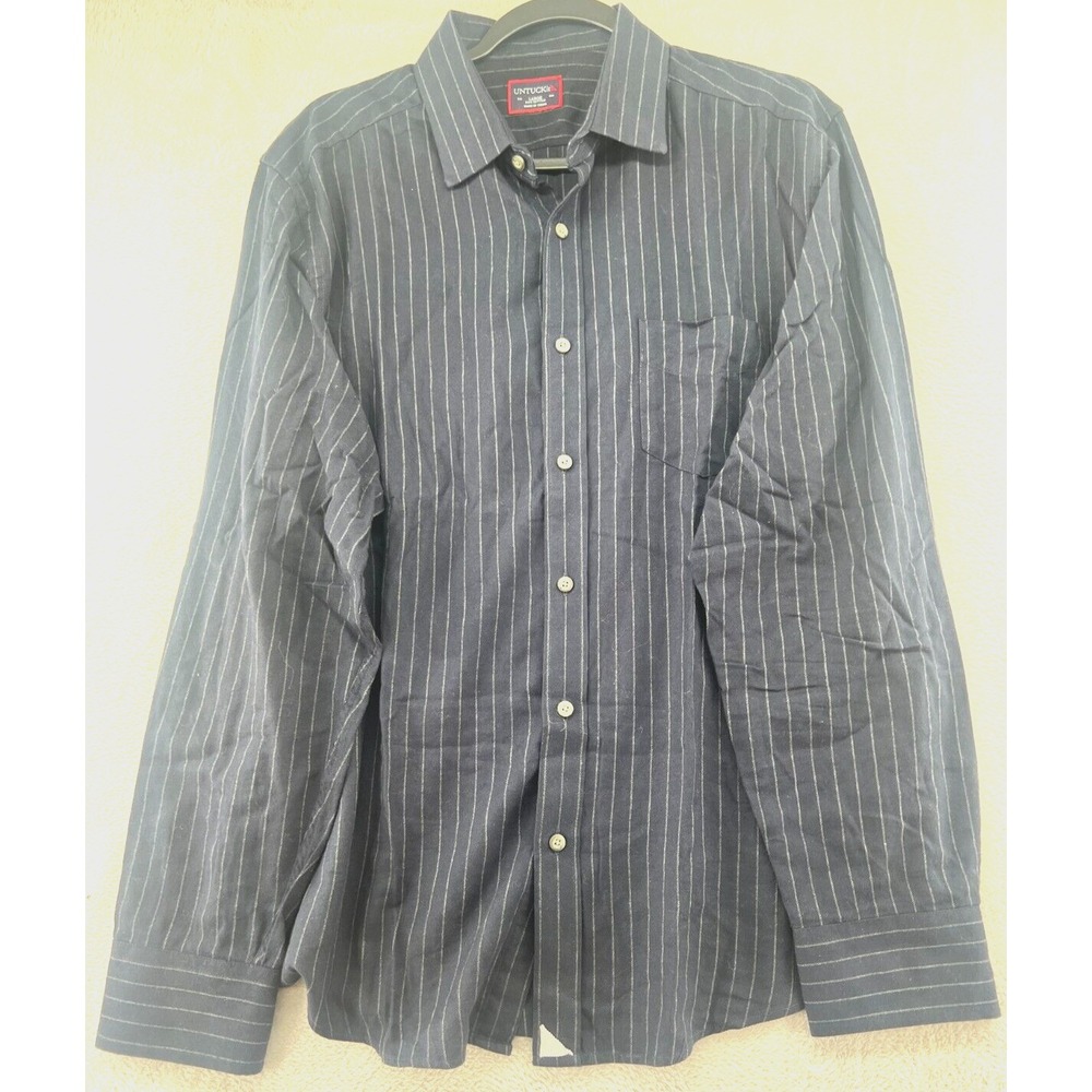 UNTUCKit Button Up Shirt Men's Large Navy Blue Pinstripe Cotton Long Sleeve